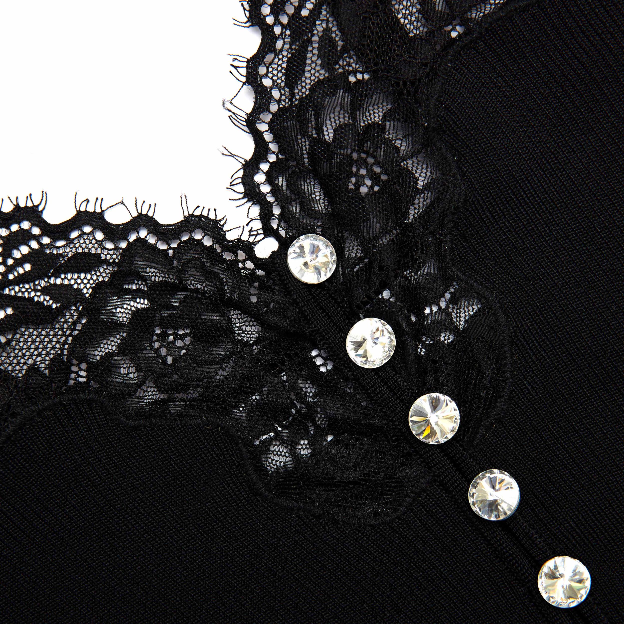 Black Lace Trim Rib Knit Top Product Image