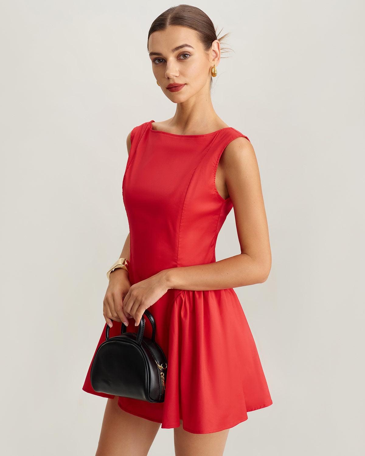 Red Ruched Sleeveless Mini Dress Product Image