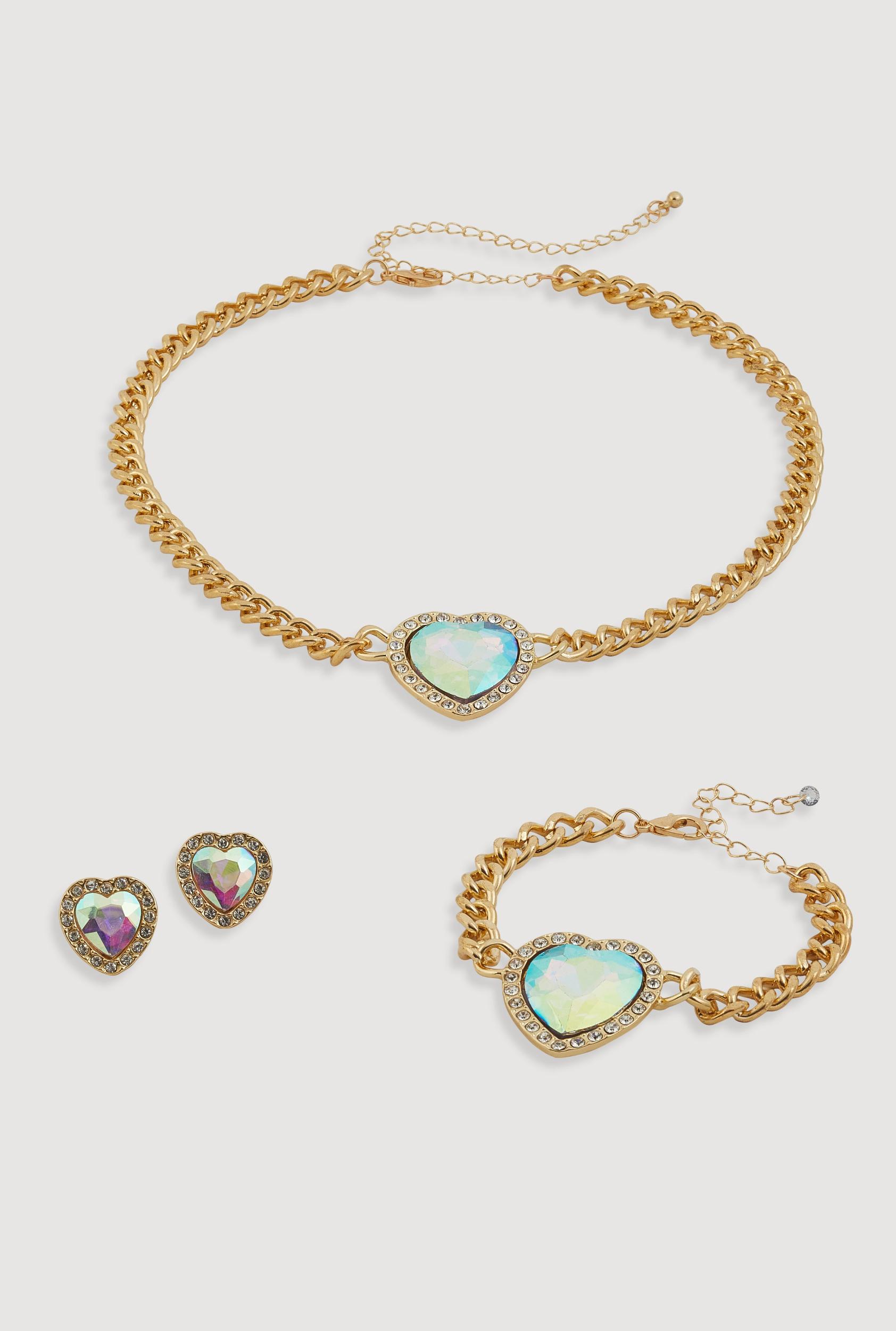 Cubic Zirconia Butterfly Charm Necklace and Stud Earrings Unisex Product Image