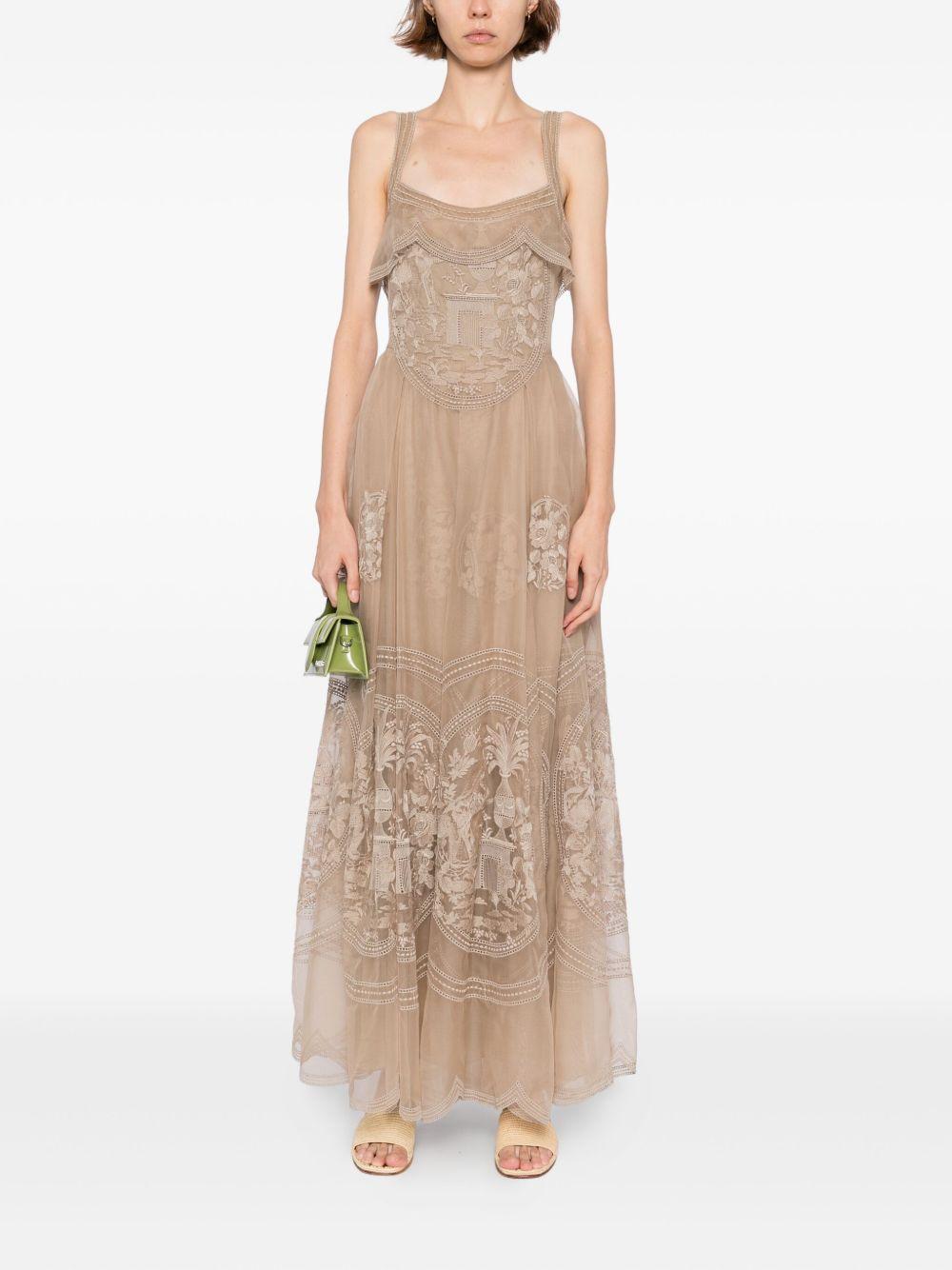 embroidered organza long dress Product Image