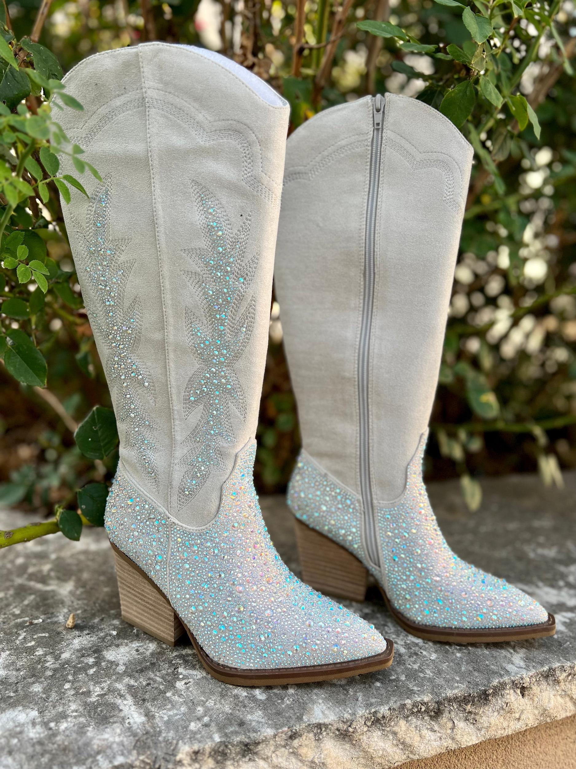 Very G Grey Rhinestone Western Style Boots* Product Image