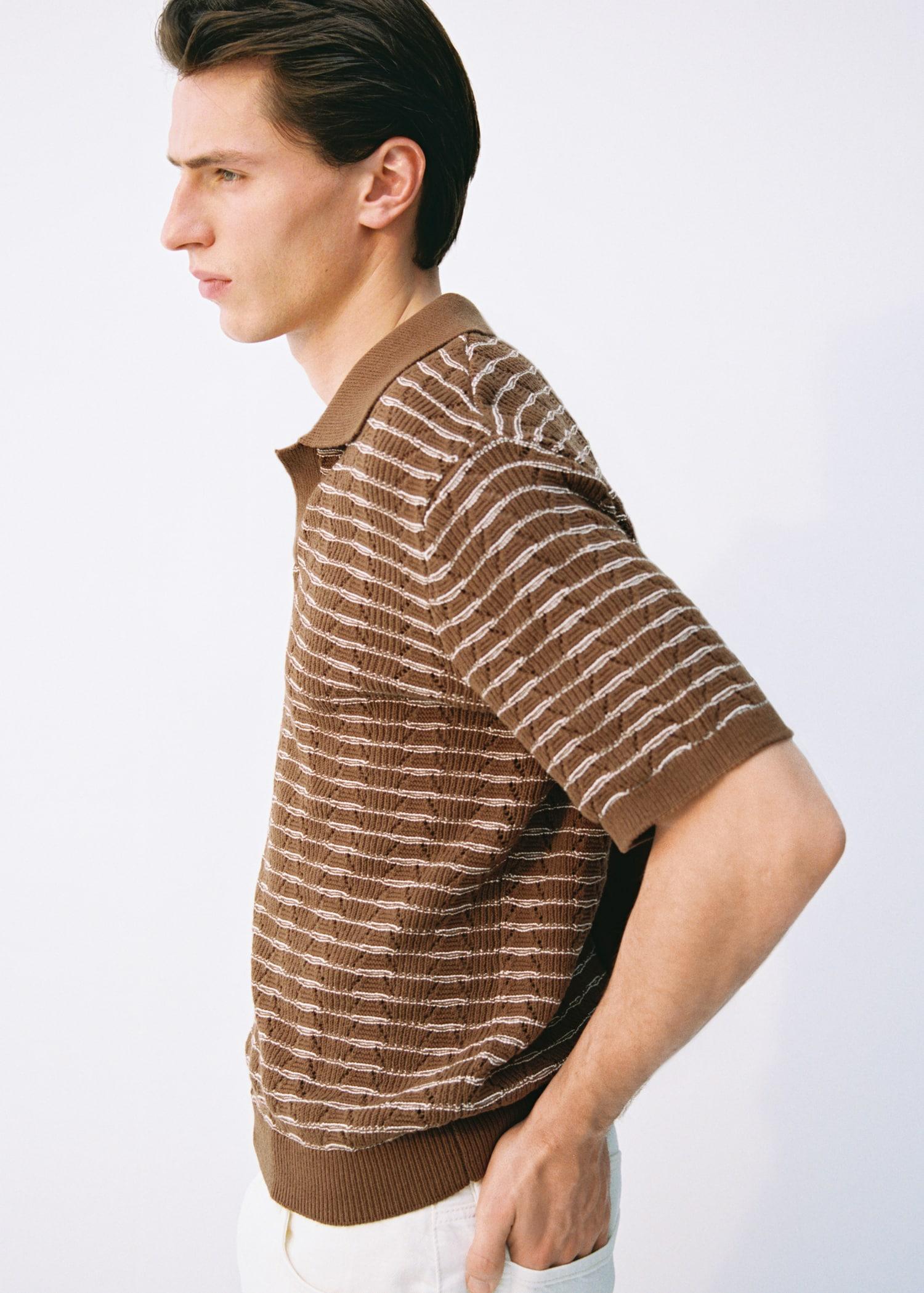 Striped openwork knitted polo shirt - Men | MANGO USA Product Image