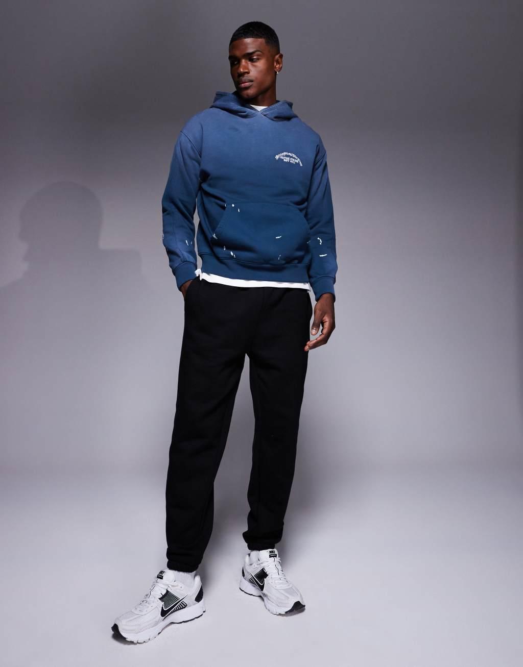 Good For Nothing Abrade fade splatter hoodie in navy Product Image