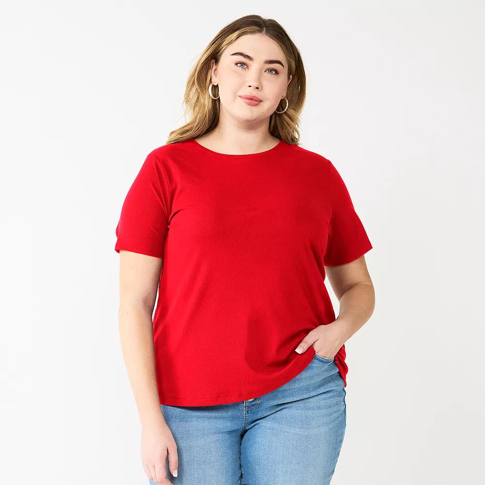 Plus Size Nine West Essential Crewneck Tee, Women's, Size: 0X, Raleigh Red Product Image
