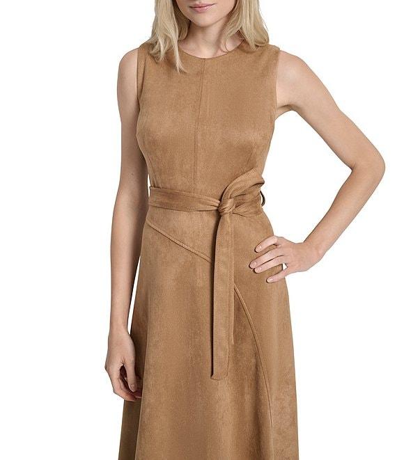 DKNY by Donna Karan Scuba Suede Belted Sleeveless Midi Dress Product Image