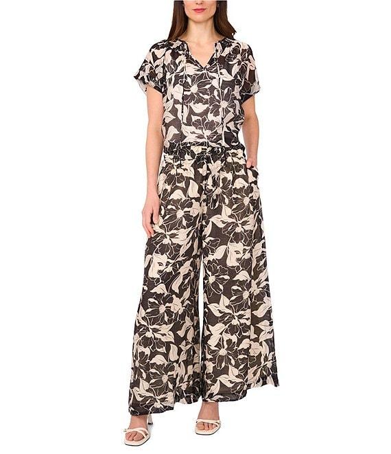 Vince Camuto Coordinating Split Round Neck Flutter Sleeve Tie Front Blouse Product Image