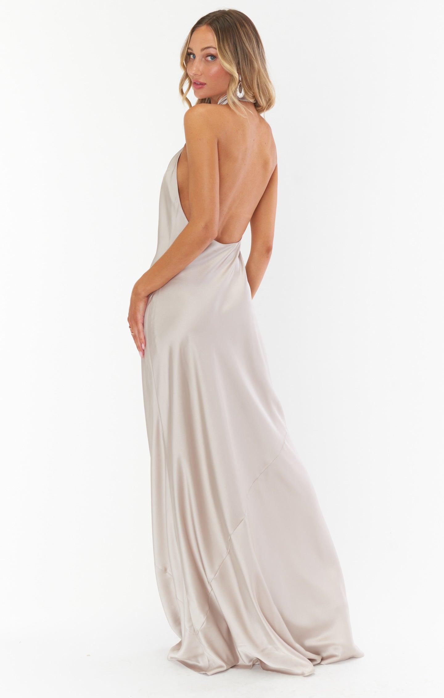 Jasmine Halter Maxi Dress ~ Silver Sage Luxe Satin Product Image