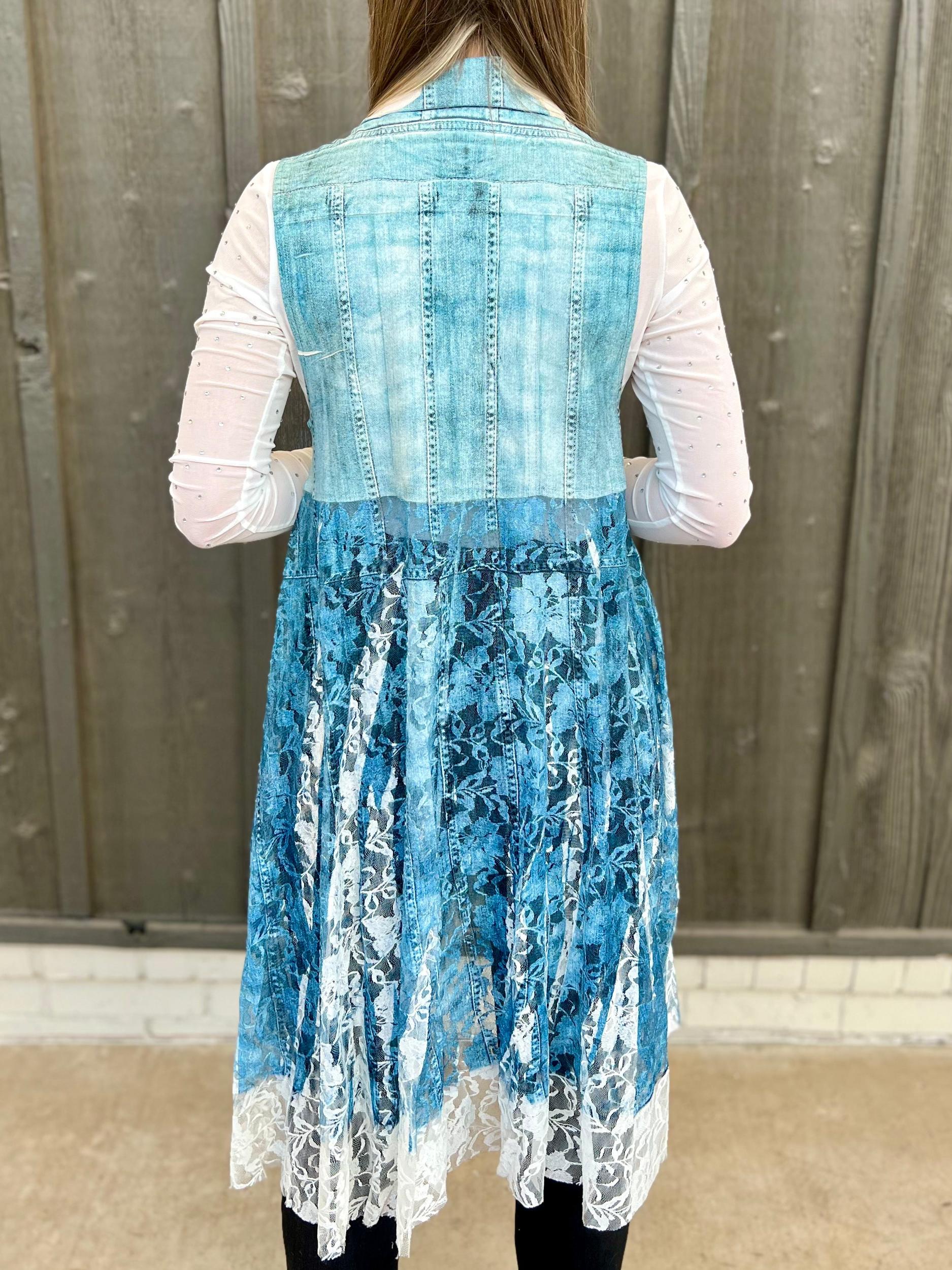 Denim Lace Layered Vest Cardigan* Product Image