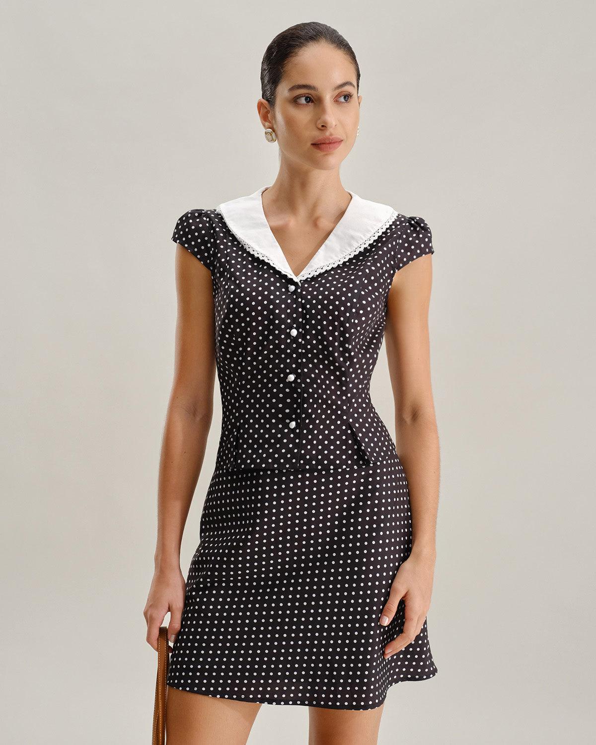 Black Polka Dot A-Line Mini Skirt Product Image