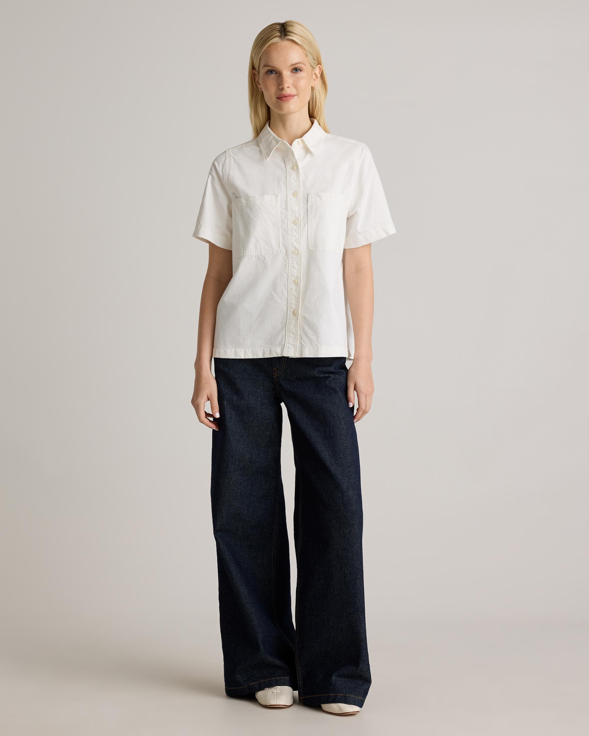 Quince | Women's Distressed Denim Short Sleeve Shirt Cotton Product Image