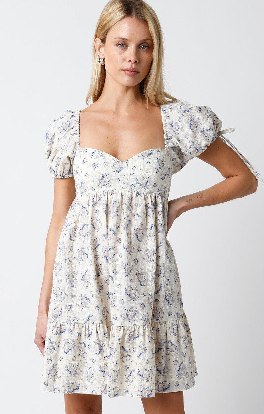 FINAL SALE Bardot Floral Babydoll Dress | Taupe Blue Product Image