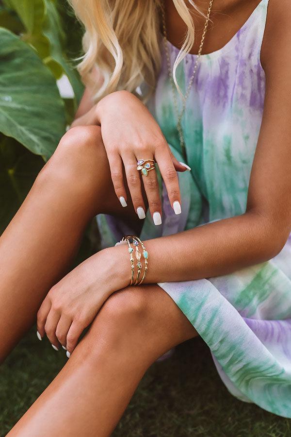 Kendra Scott Ivy Gold Ring Set Of 3 in Sea Green Mix Product Image