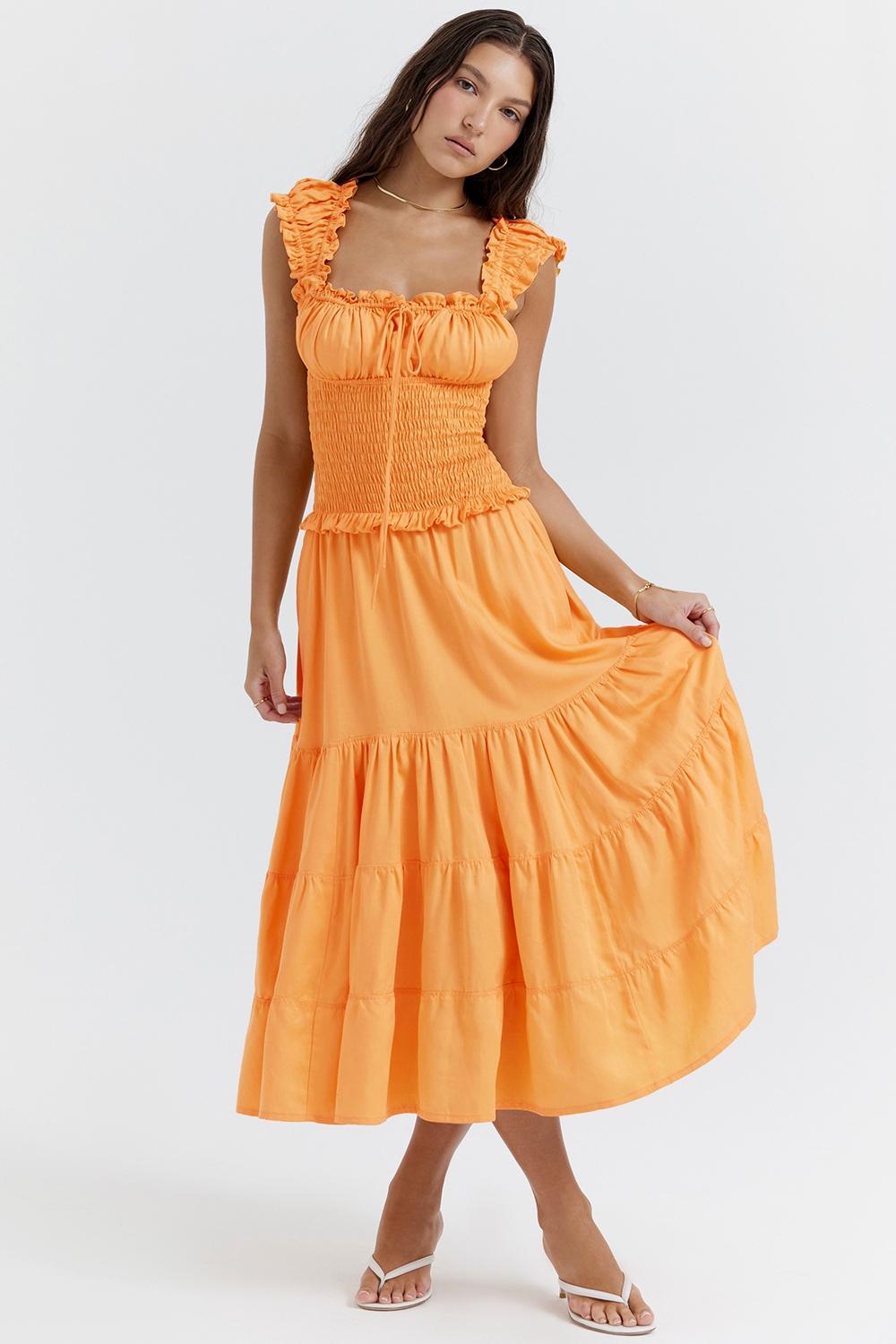 Phedra  tangerine shirred sundress Product Image