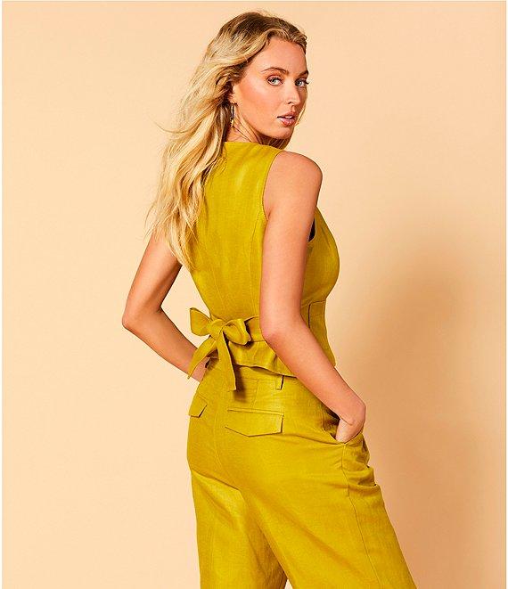 A Loves A Woven Scoop Neck Embellished Button Front Sleeveless Cropped Coordinating Vest Product Image