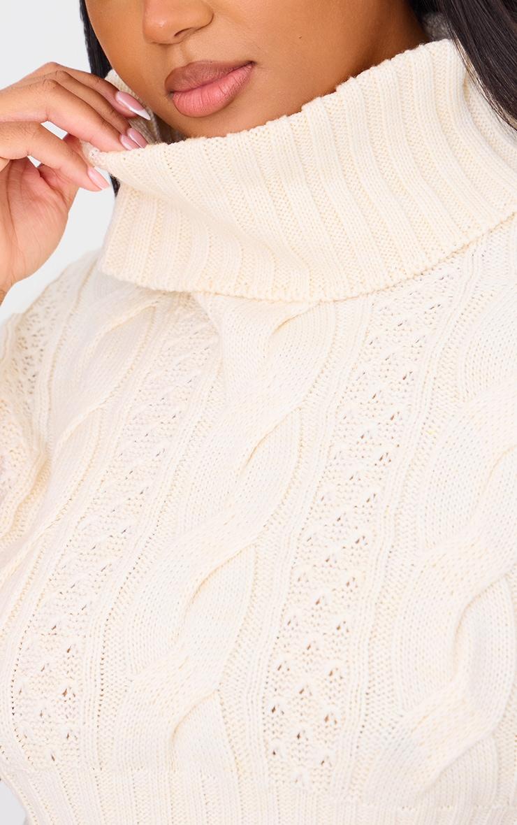 Plus Cream Cable Knit Cap Sleeve Roll Neck Cropped Vest Product Image