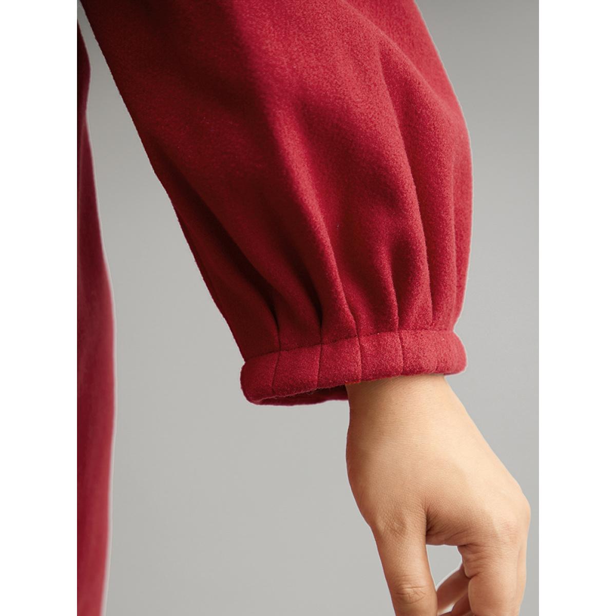 Plus Size Lapel Collar Pocket Button Up Coat Women Crimson Casual Plain Ladies Dailywear Winter Coats BloomChic 30/6X Product Image