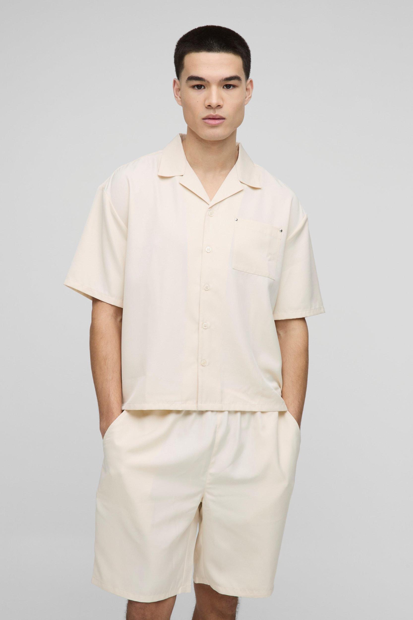 Oversized Soft Twill Pocket Detail Shirt & Short Set | boohooMAN USA Product Image
