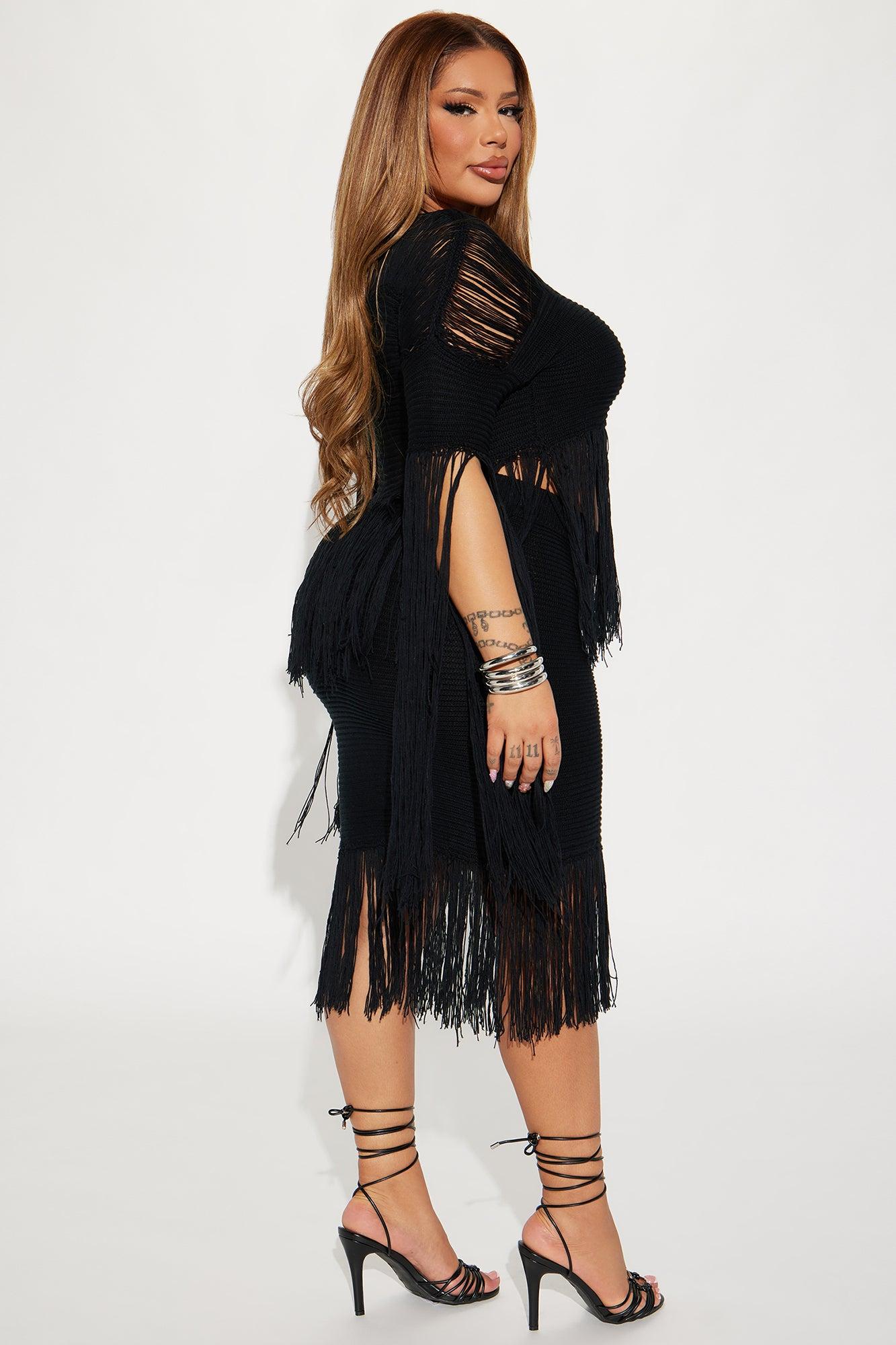 Mimosa Time Fringe Skirt Set - Black Product Image