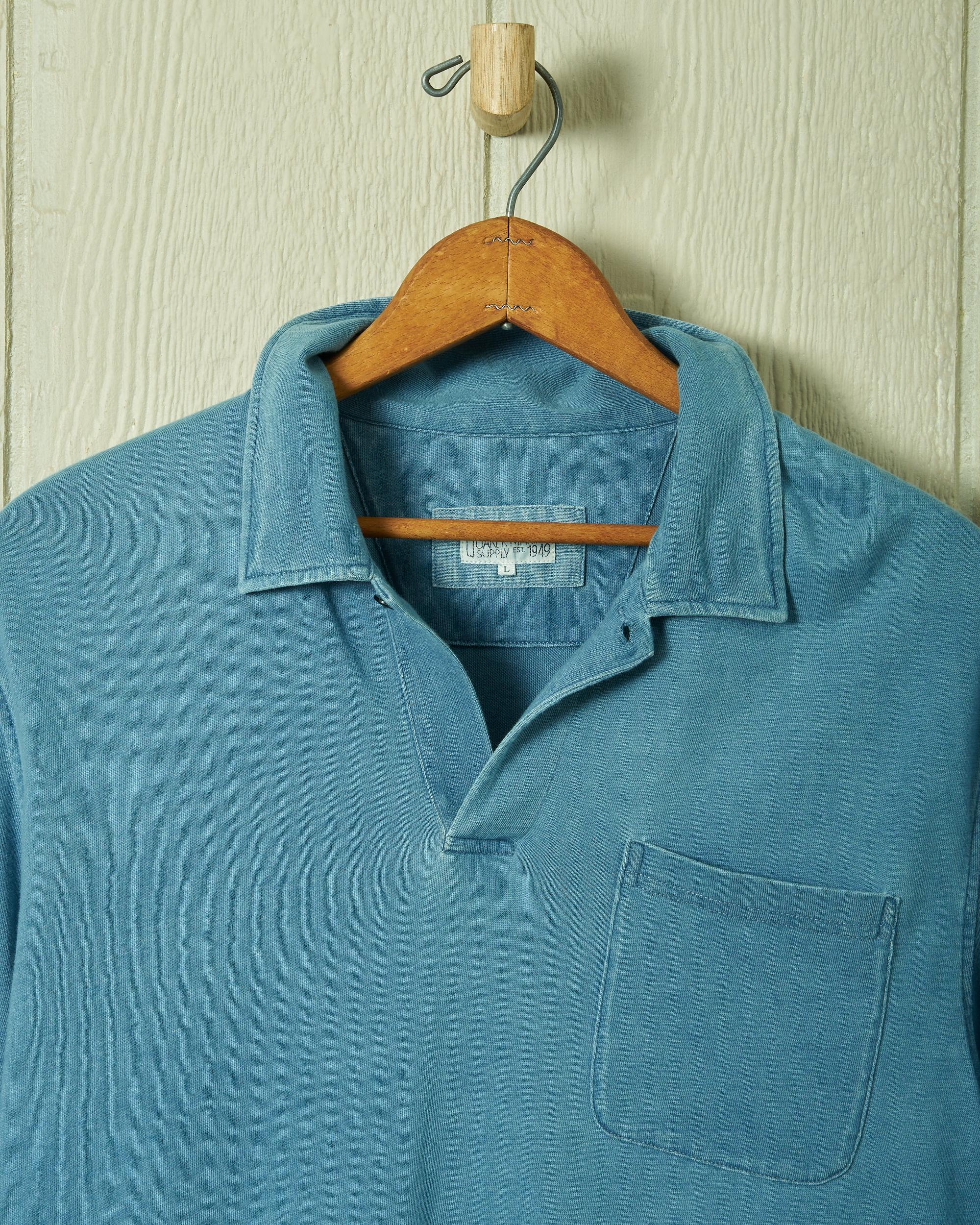 Long Sleeve Indigo Polo in Washed Jersey Product Image