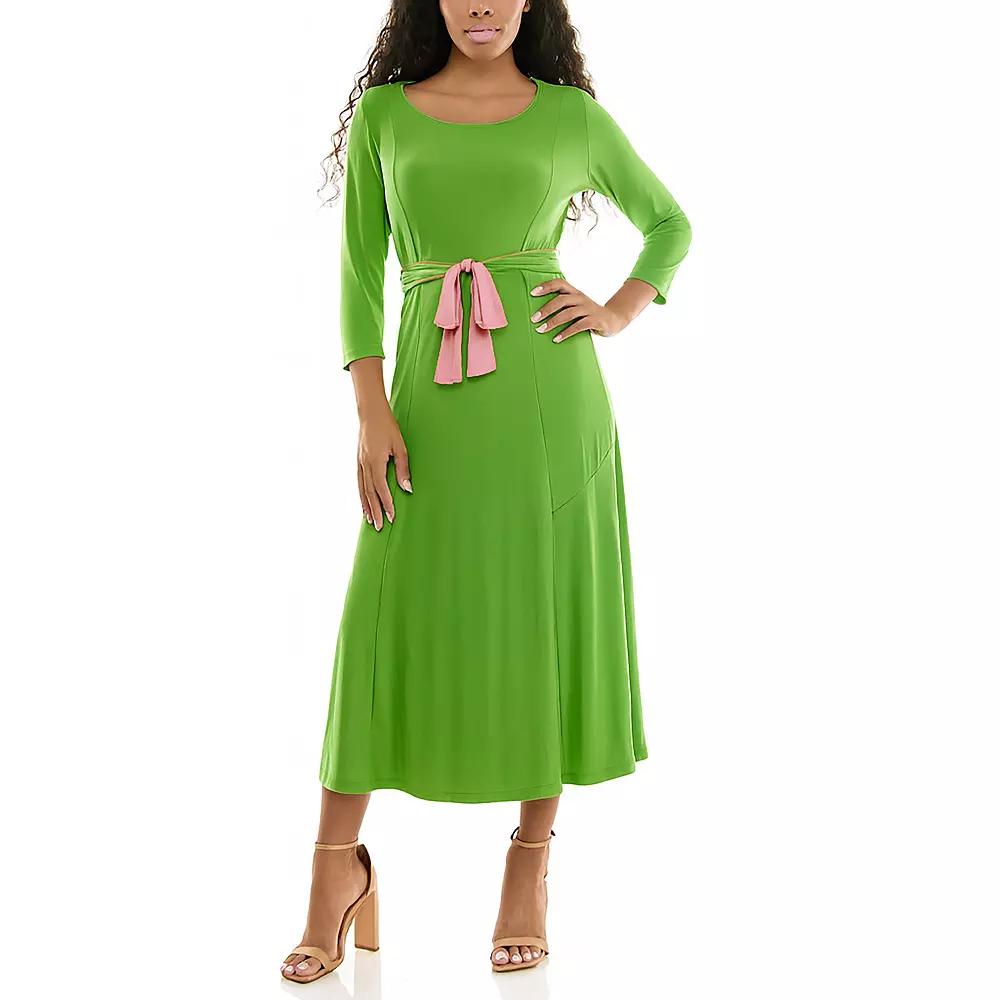 Women's Nina Leonard Sylvia Belted Midi Dress,  Product Image