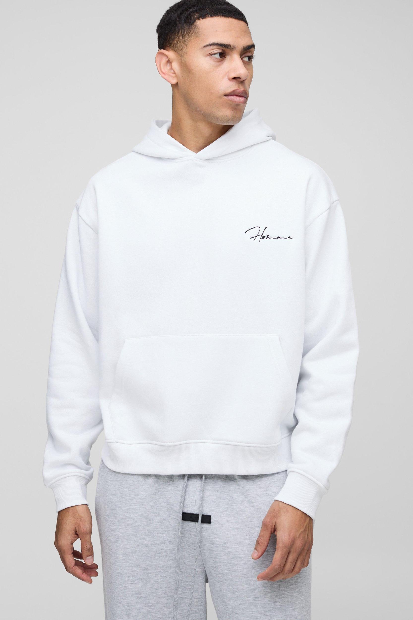Oversized Boxy Homme Embroidered Hoodie | boohooMAN USA Product Image