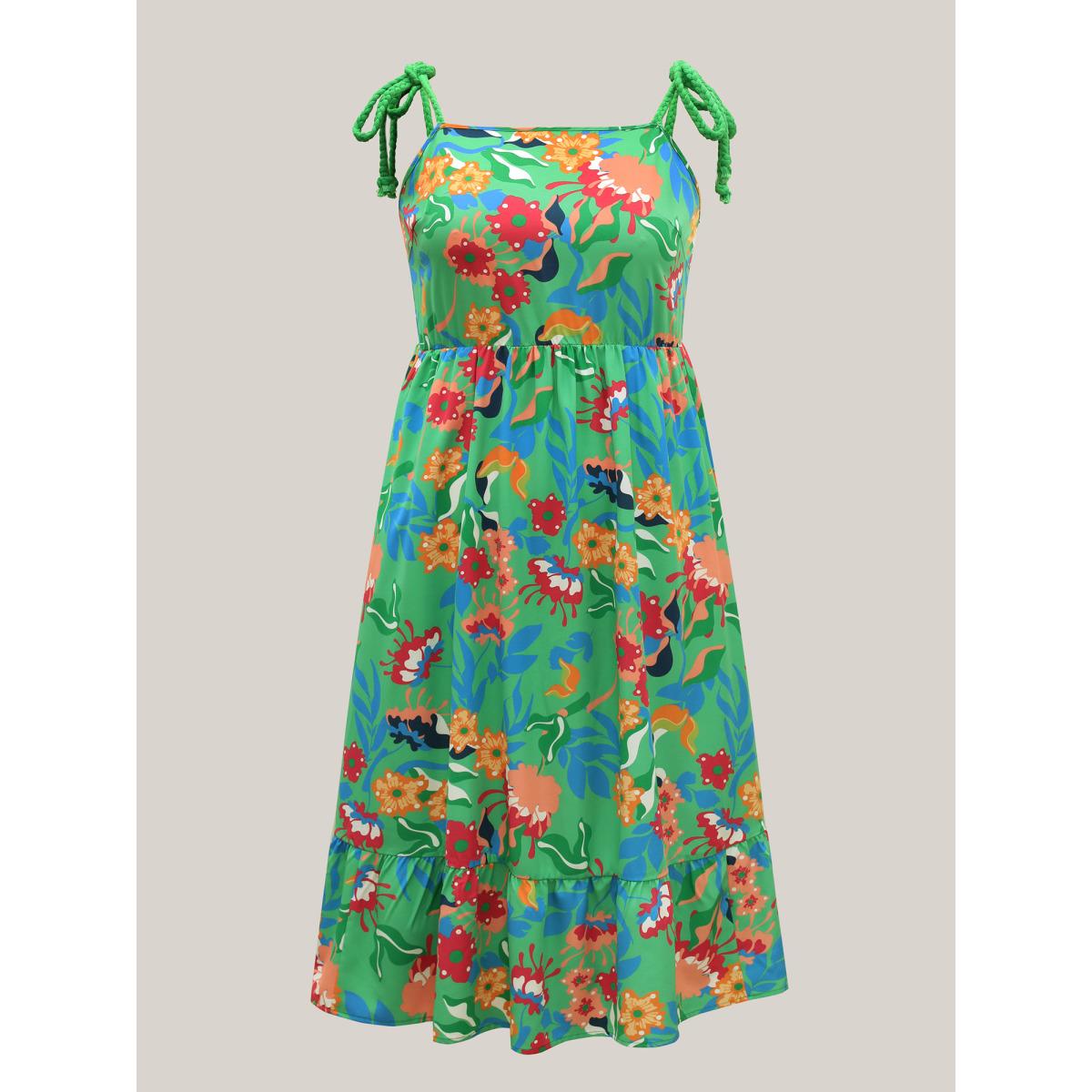 Plus Size Floral Print Braided Shoulder Straps Midi Dress Truegreen Women Non Sleeveless Curvy BloomChic 18-20/2X Product Image