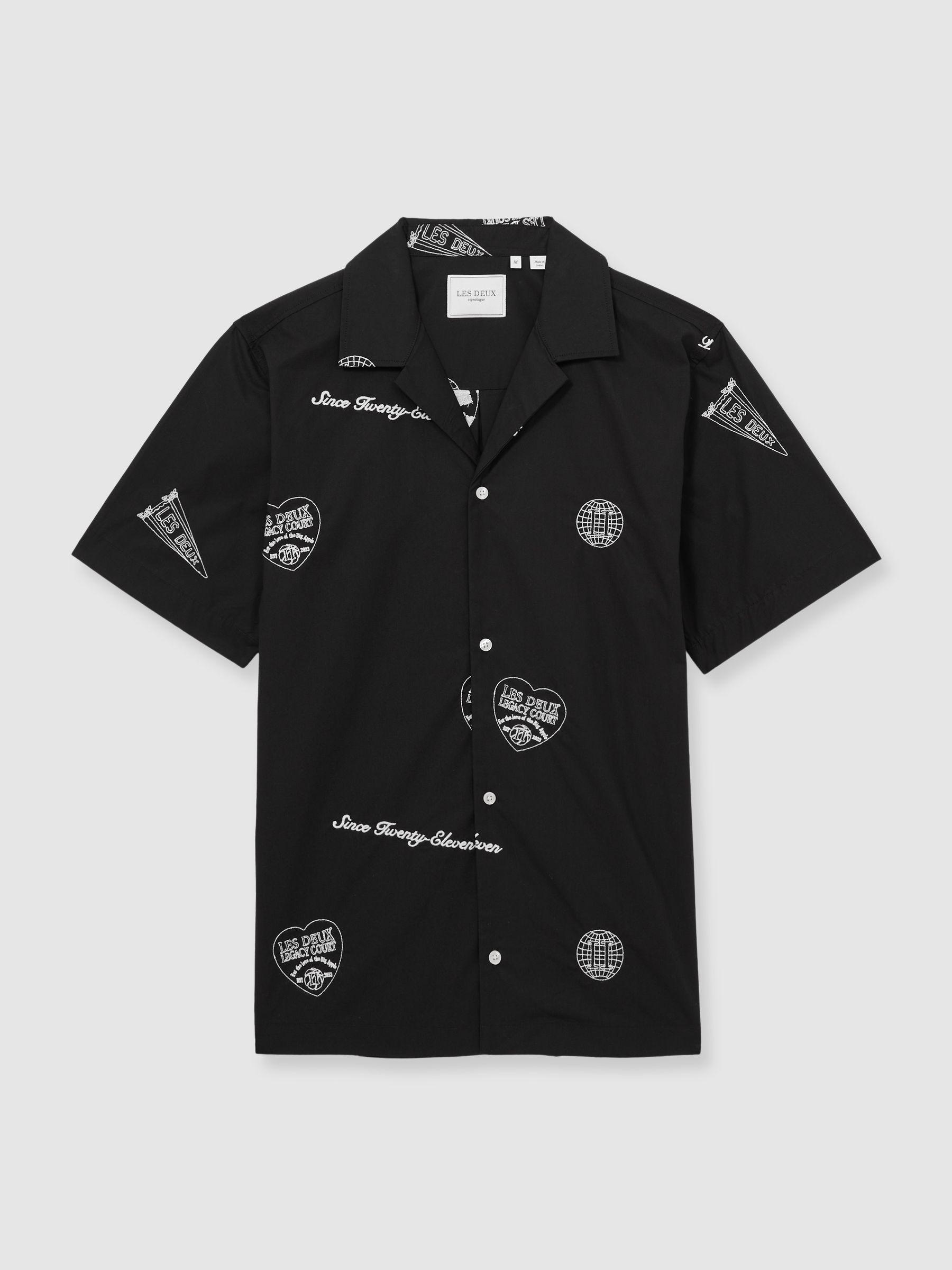Les Deux Cotton Embroidered Shirt in Black Print Product Image