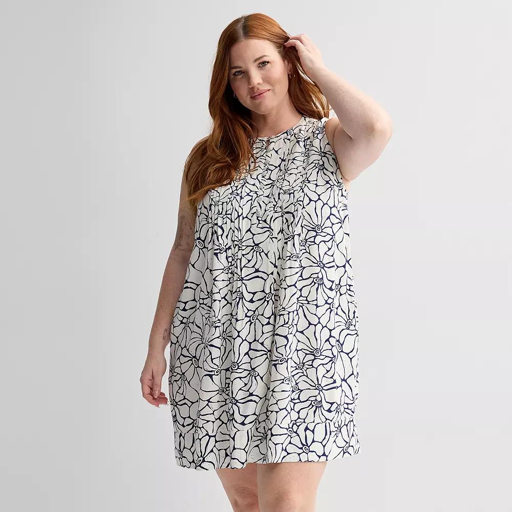 Plus Size Sonoma Goods For Life® Pintuck Dress, Women's, Size: 0X, Navy Ivory Floral Product Image