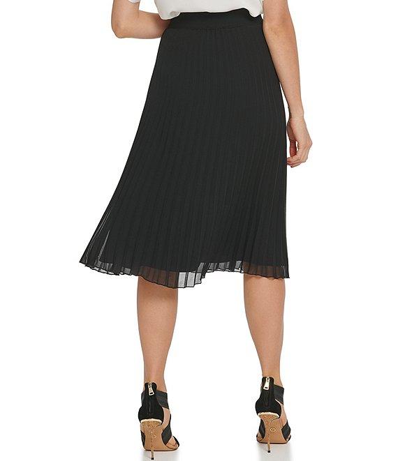 DKNY by Donna Karan Chiffon Pleated Pull-On A-Line Midi Skirt Product Image