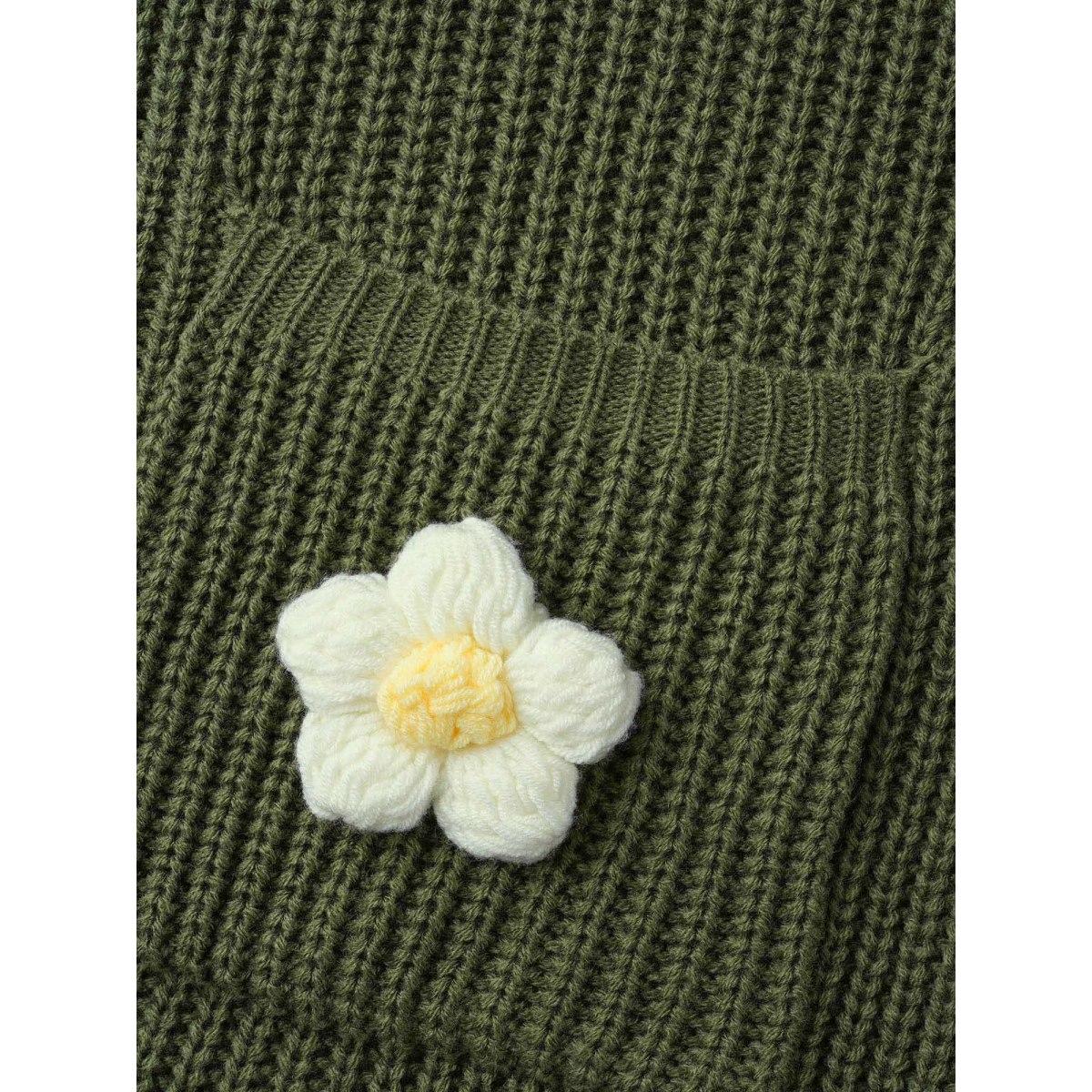 Plus Size Floral Motifs V-Neck Pockets Knit Cardigan Moss Women Casual Loose Long Sleeve Everyday Cardigans BloomChic 28/5X Product Image