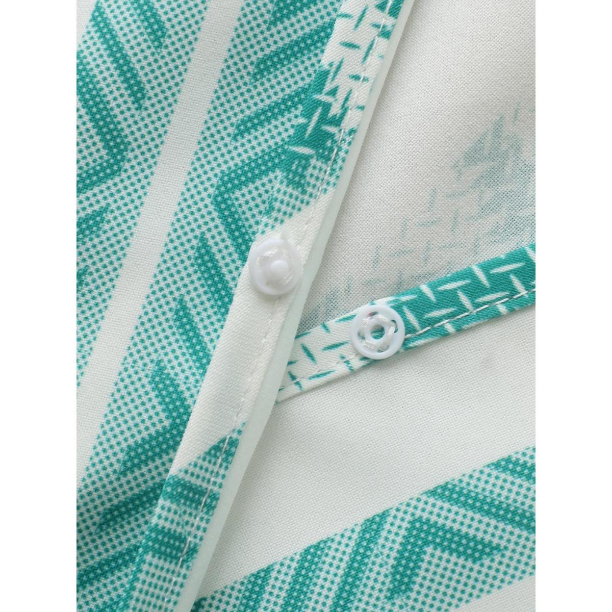 Plus Size Bandana Striped Overlap Collar Flutter Hem Dress Turquoise Women Resort Ruffles Overlap Collar Short sleeve Curvy BloomChic 28/5X Product Image