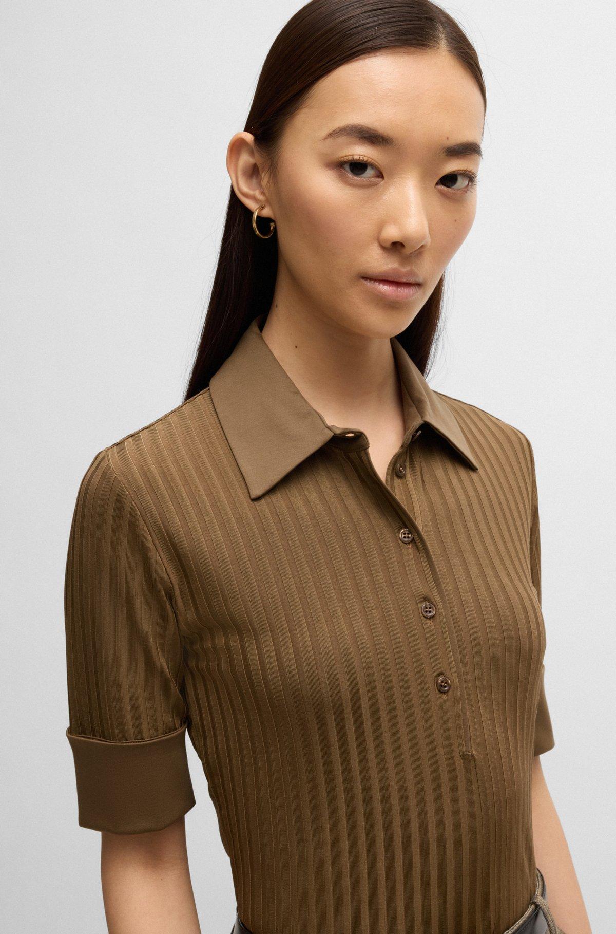 Ribbed polo-collar T-shirt with plain trims Product Image