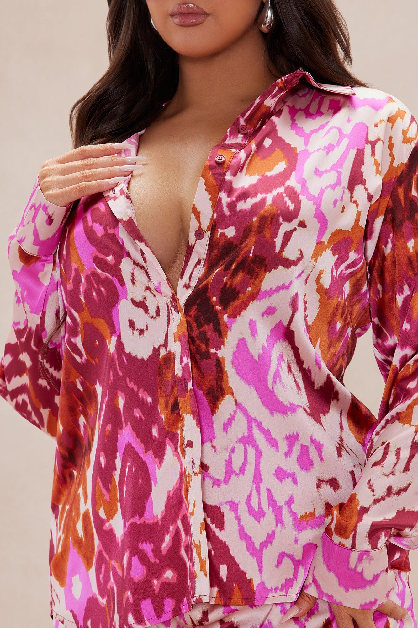 Kristine Satin Wide Leg Pant Set - Fuchsia/combo Product Image