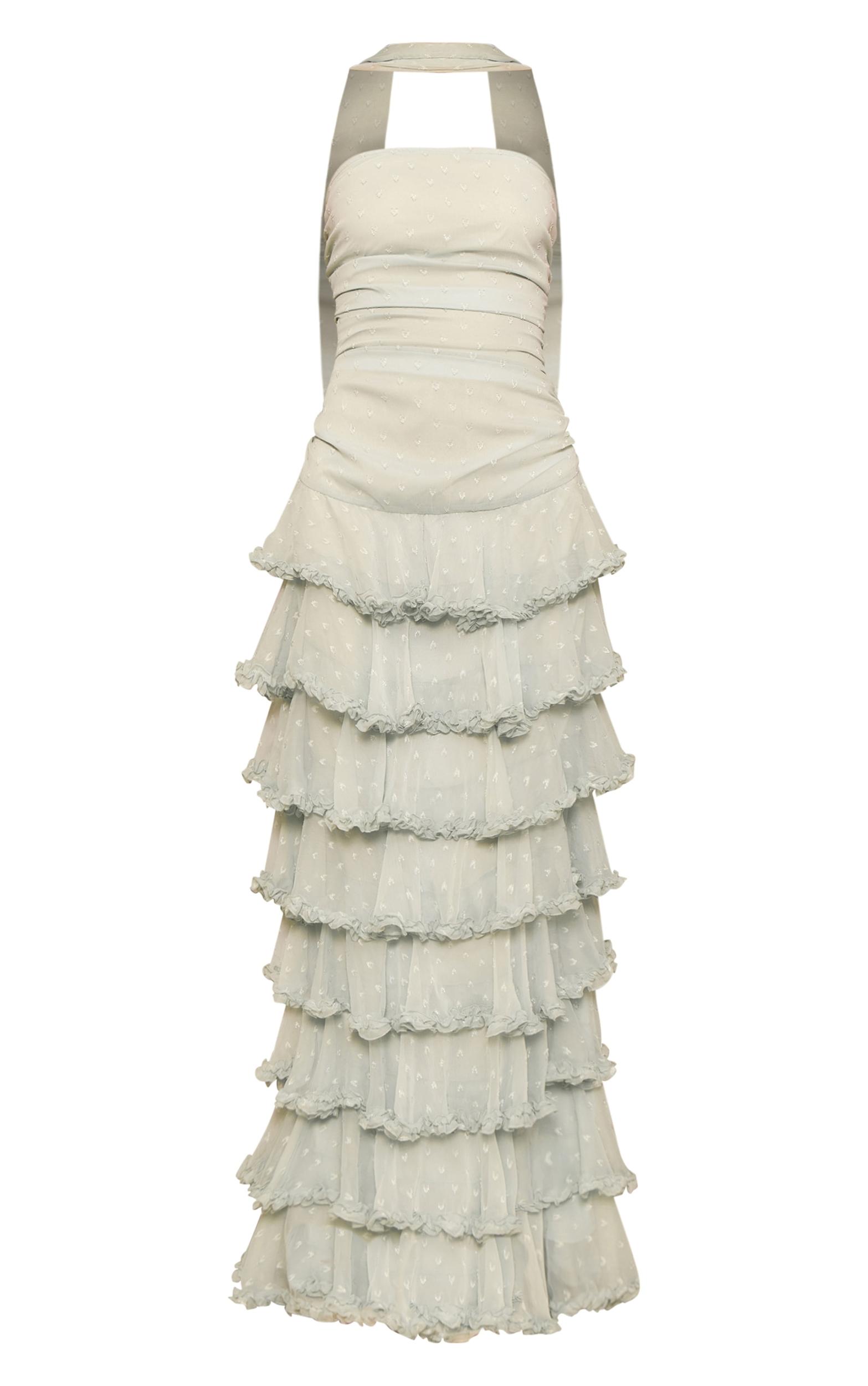 Sage Green Chiffon Tiered Frill Maxi Dress Product Image