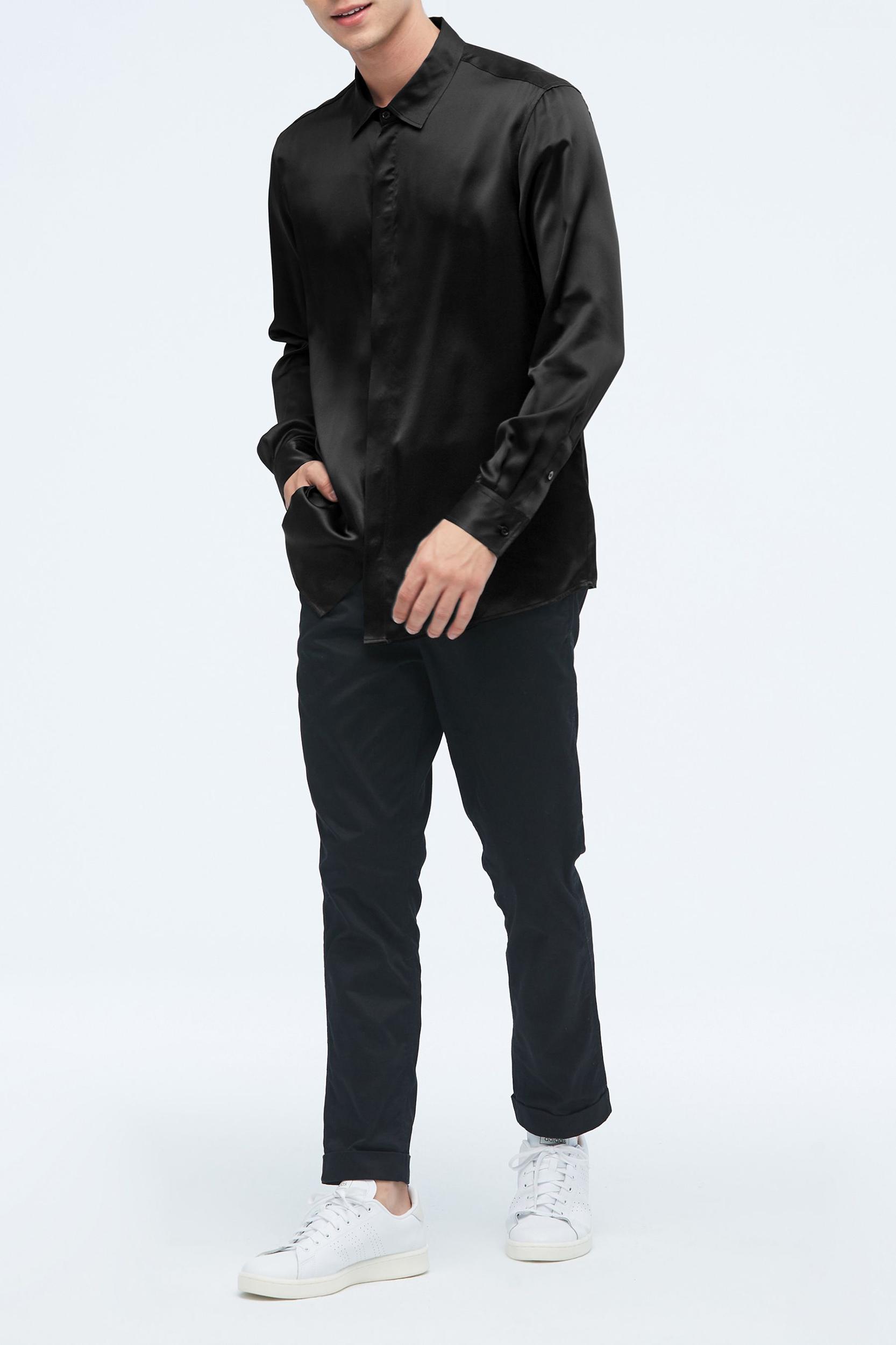 Classic Long Sleeve Silk Shirt For Men Product Image