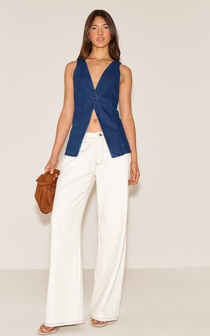Indigo Button Detail Sleeveless Denim Vest Product Image