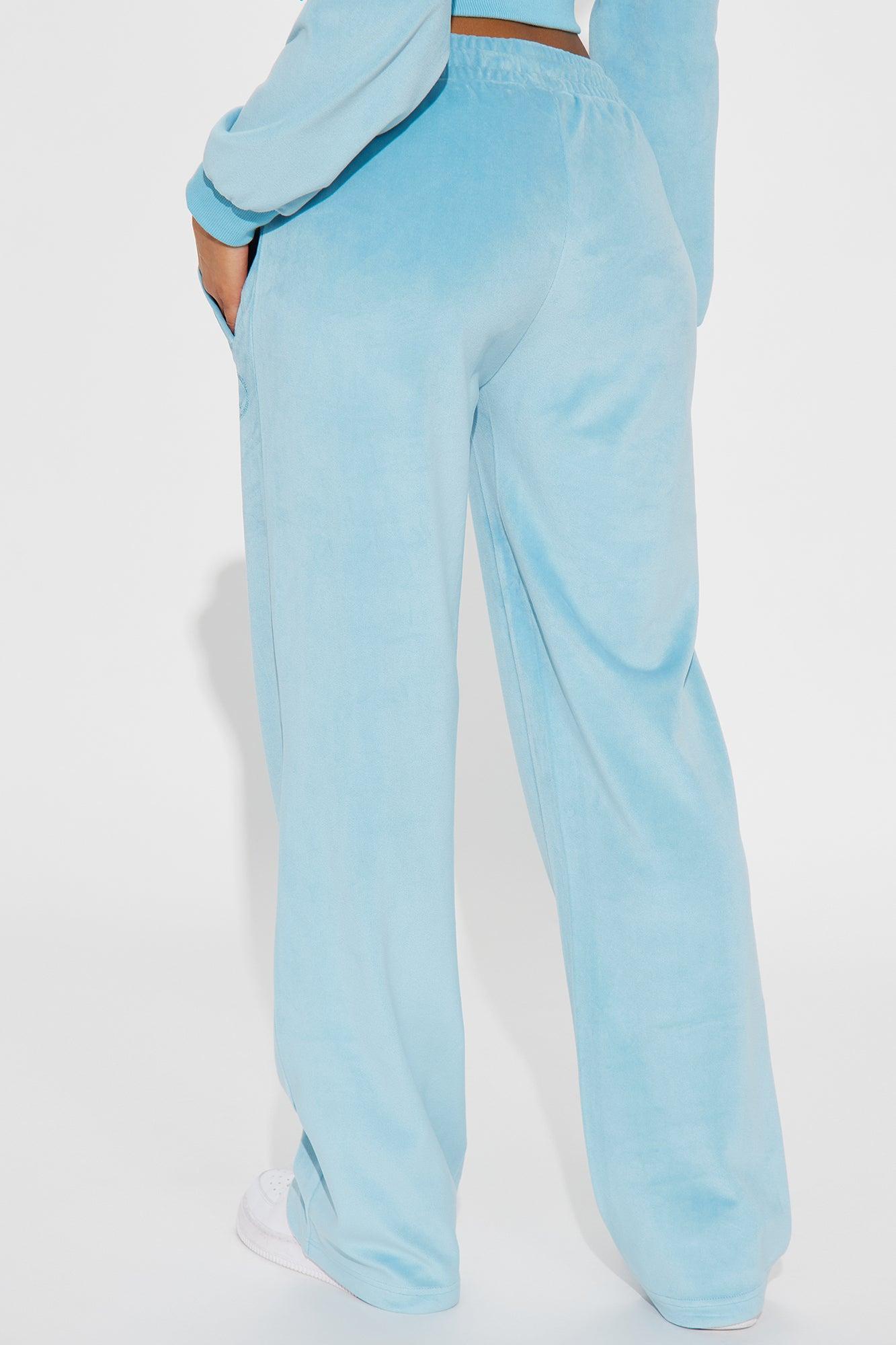 Von Dutch Velour Rhinestone Wide Leg Pant - Blue Product Image