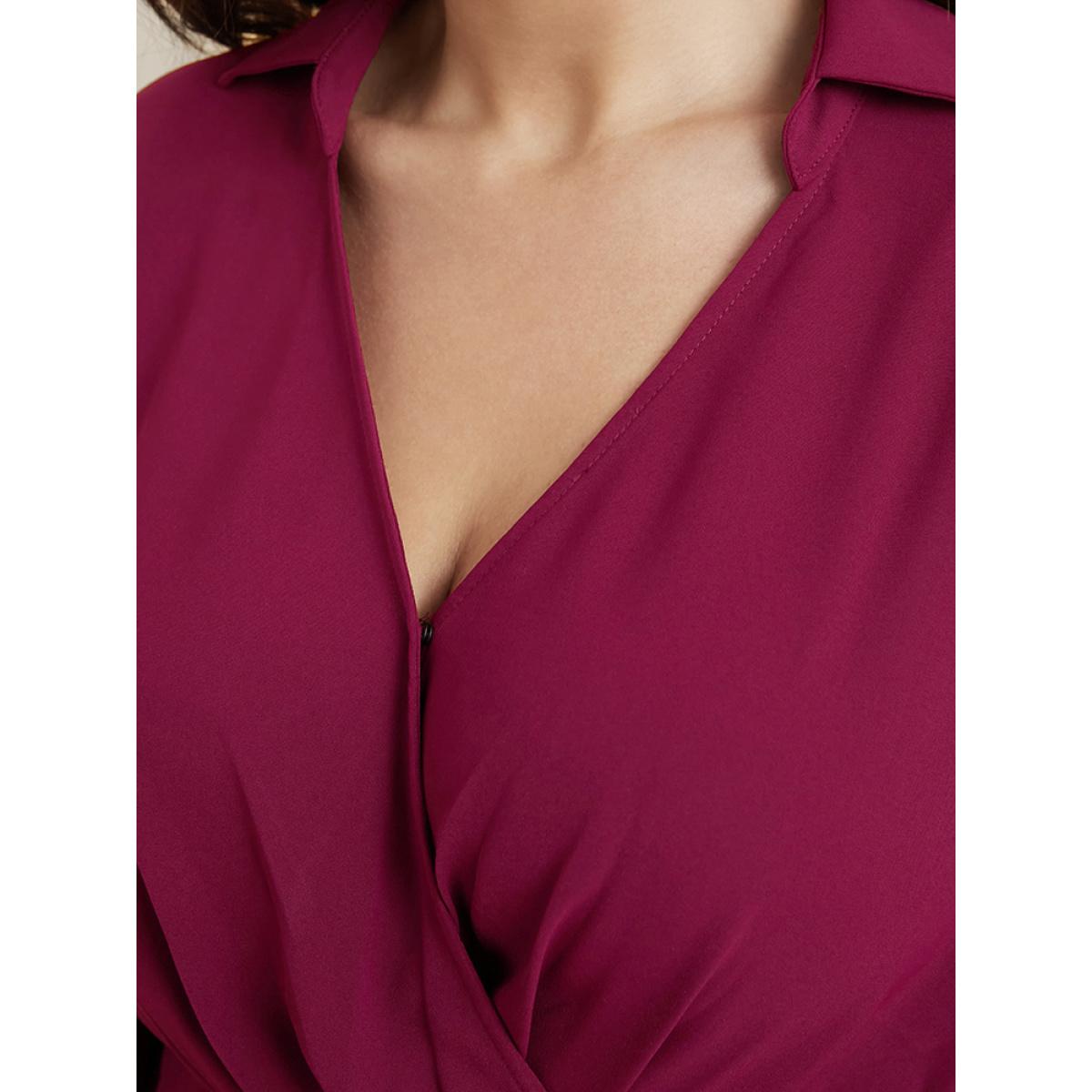 Plus Size Scarlet Solid Lantern Sleeve Surplice Neck Asymmetrical Hem Blouse Women Office Long Sleeve V-neck Office Blouses BloomChic 14-16/1X Product Image