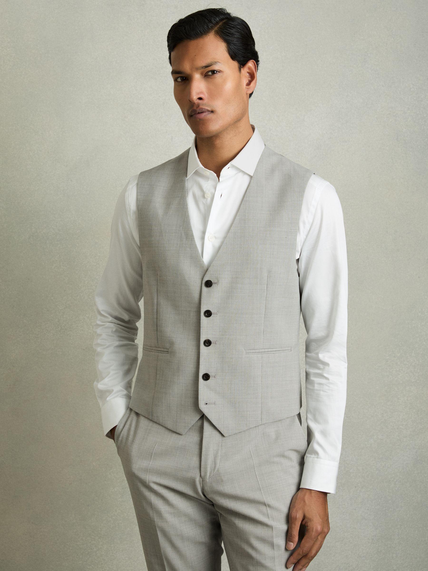 Puppytooth-Check Suit Waistcoat Wool-Blend in Grey Product Image