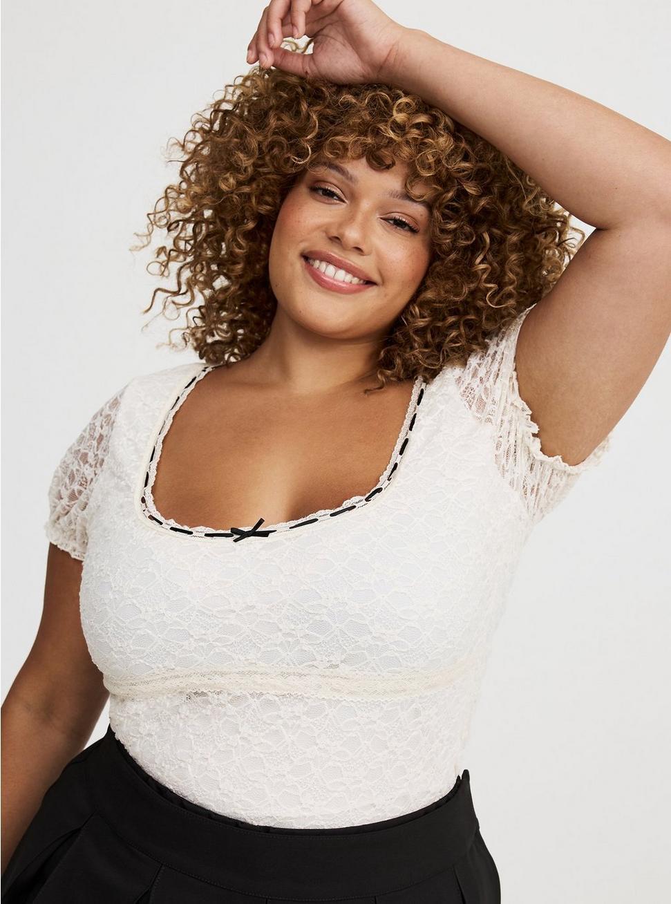 Stretch Lace Scoop-Neck Top Product Image