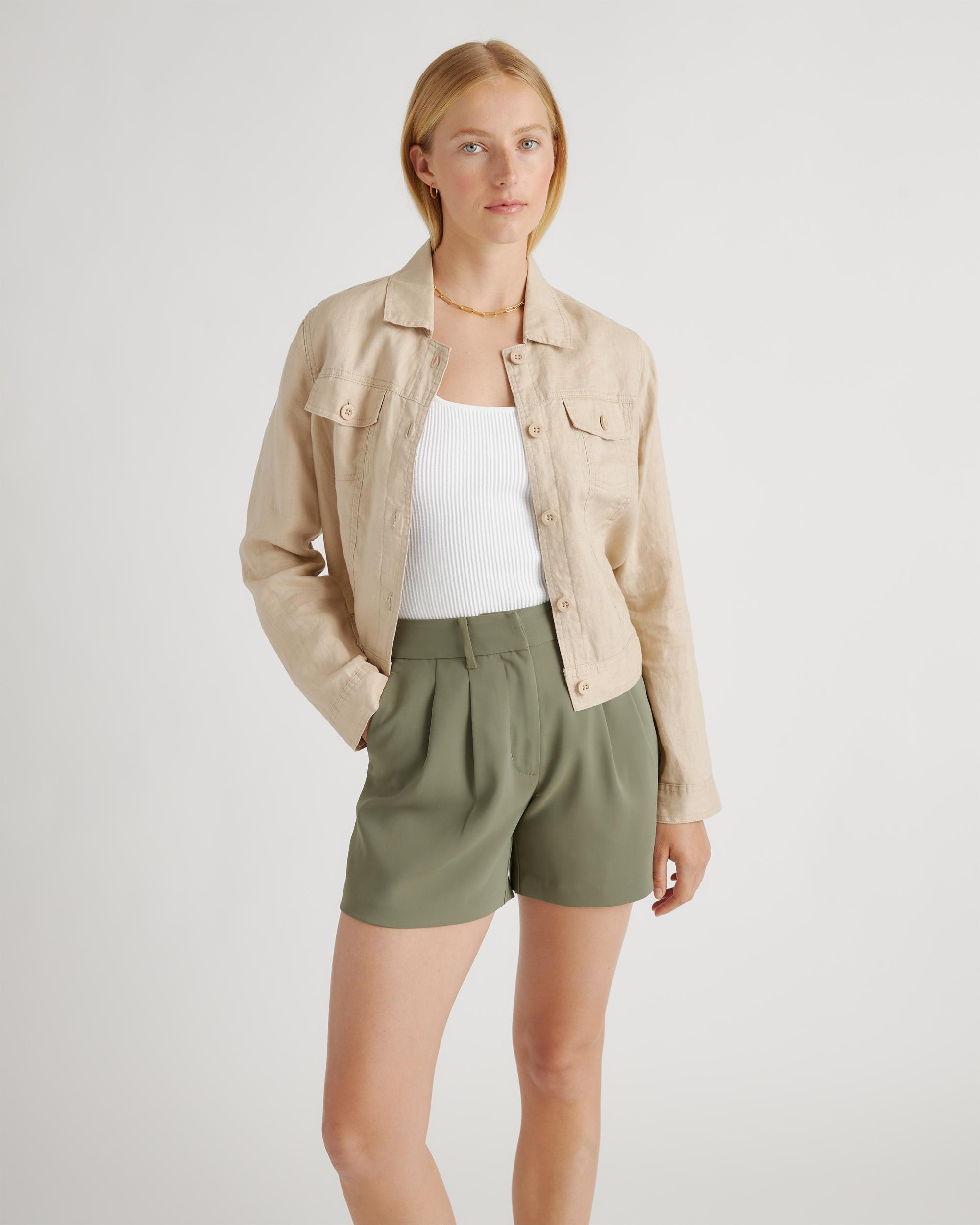Quince | Women's Stretch Crepe Pleated Shorts Recycled Polyester Product Image