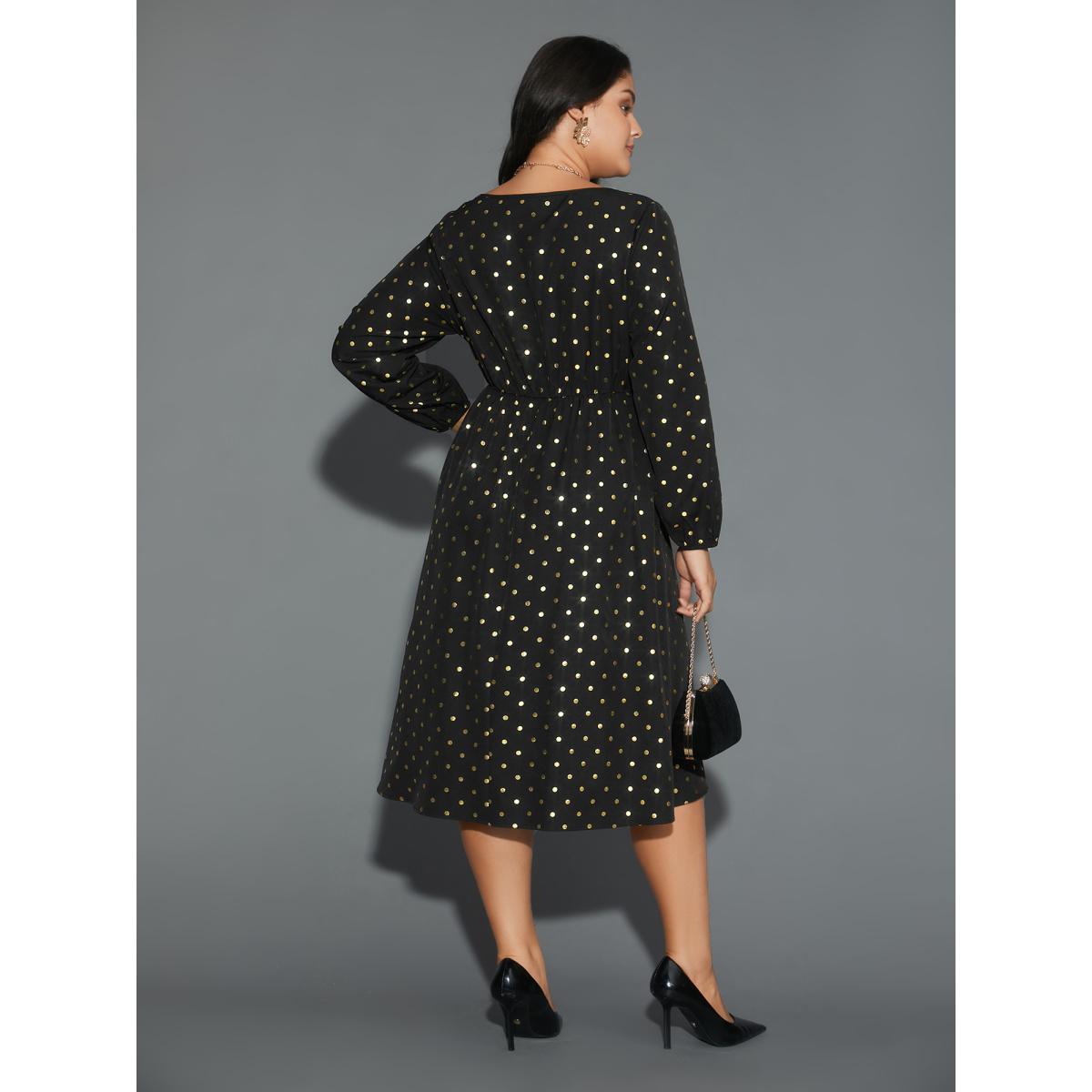 Plus Size Glitter Polka Dot Heart Neckline Dress Black Women Cocktail Woven ribbon&lace trim Party Curvy Bloomchic 22-24/3X Product Image