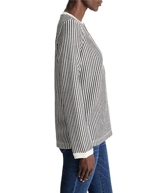 NIC + ZOE Zig Zag Stripe Knit Split V-Neck Long Sleeve Top Product Image