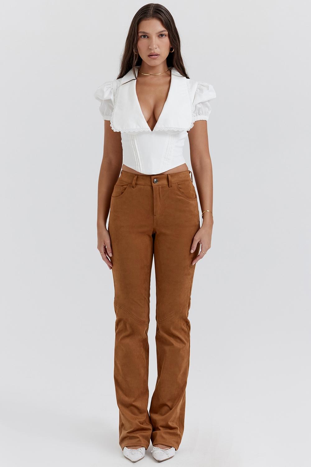 Apollo  tan vegan suede trousers - sale Product Image