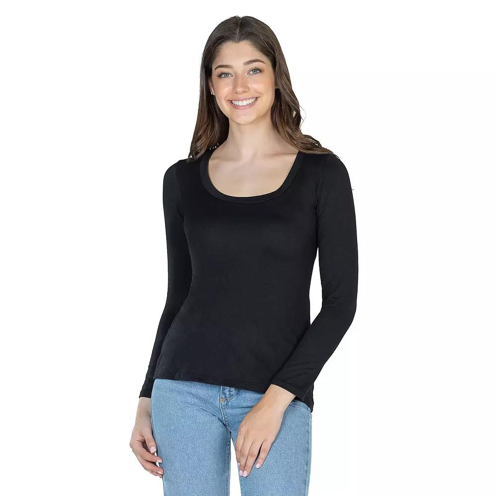 Women's 24Seven Comfort Apparel Solid Long Sleeve Scoop Neck Tee,  Product Image