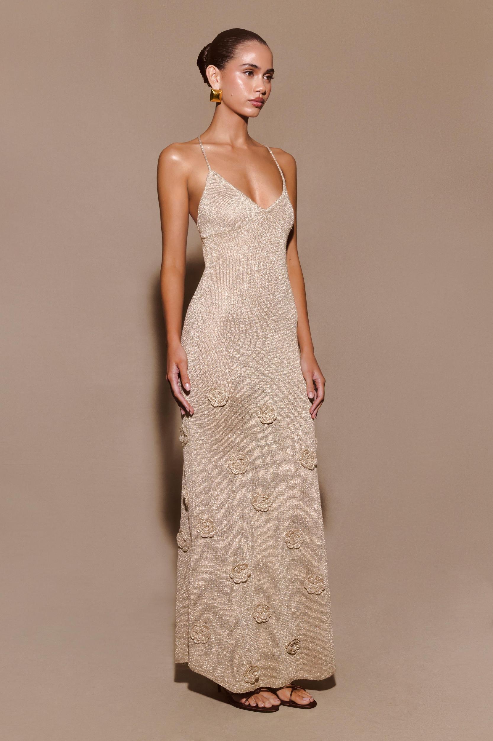 Suki Metallic Knit Maxi Dress - Gold Product Image
