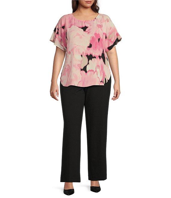 Anne Klein Plus Size Cool Crepe Wide Leg Pull On Trousers Product Image