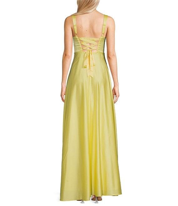 B. Darlin Sweetheart Neck Wide Strap Bustier Lace-Up Back Side Slit Dress Product Image