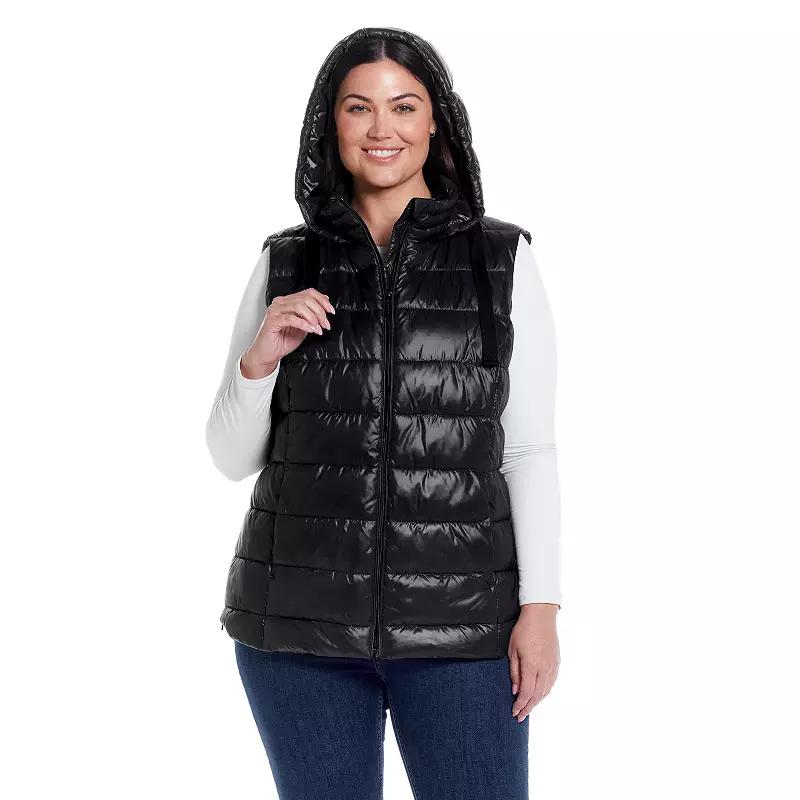 Plus Size Weathercast Hooded Puffer Vest, Women's, Size: 2XL, Black Product Image
