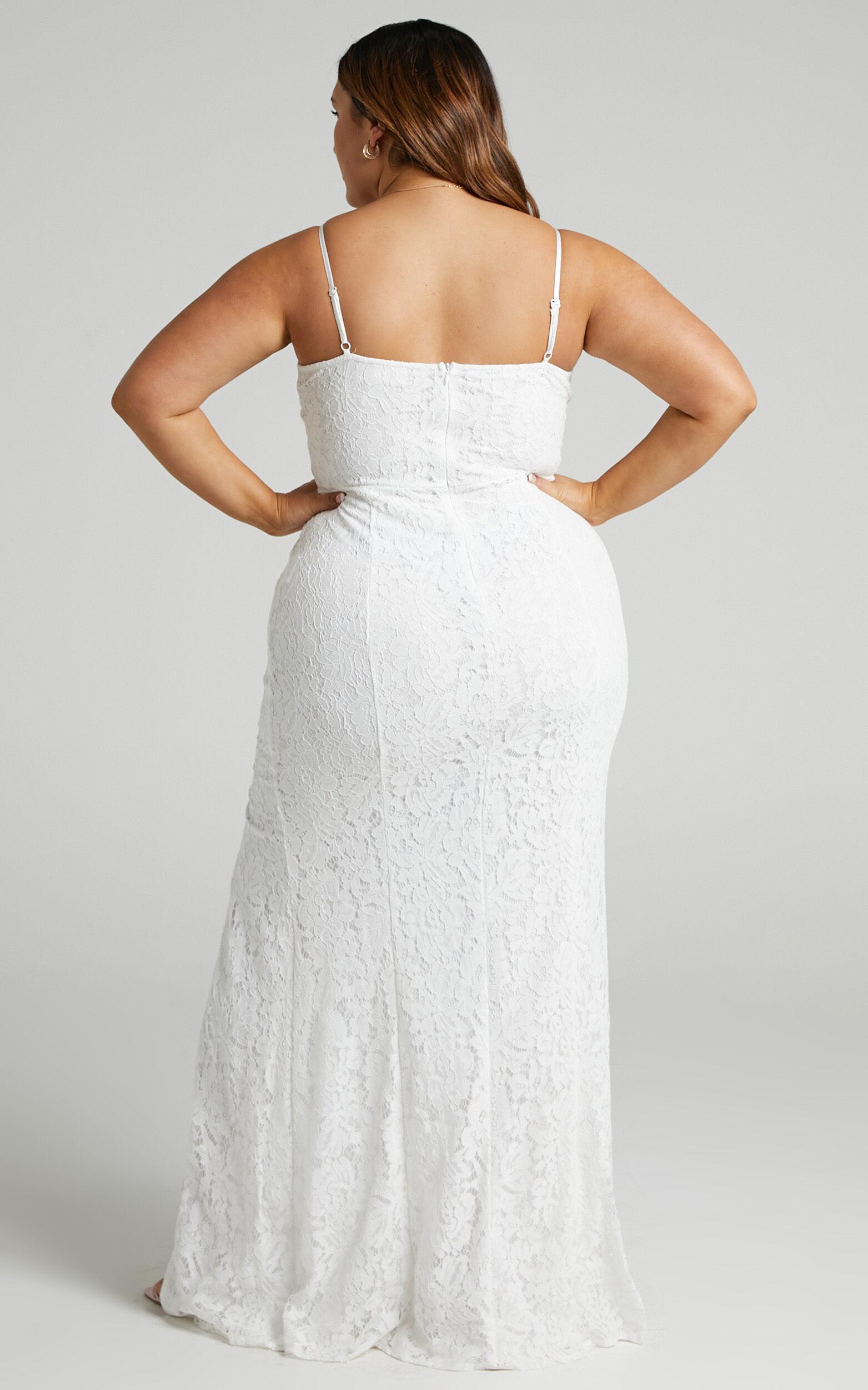Always Extra Maxi Dress - Thigh Split Dress in White Lace Product Image